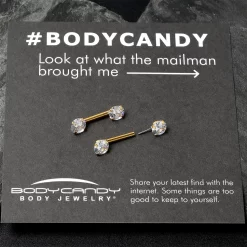 14 Gauge 1/2 Clear CZ Gem Gold Tone Threadless Nipple Ring Set -Body Jewelry Store 70629.otherimage2