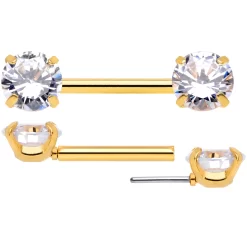 14 Gauge 1/2 Clear CZ Gem Gold Tone Threadless Nipple Ring Set -Body Jewelry Store 70629.otherimage3