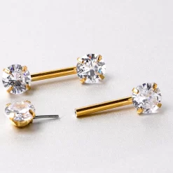 14 Gauge 1/2 Clear CZ Gem Gold Tone Threadless Nipple Ring Set -Body Jewelry Store 70629.otherimage4
