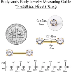 14 Gauge 1/2 Clear CZ Gem Gold Tone Threadless Nipple Ring Set -Body Jewelry Store 70629.otherimage5