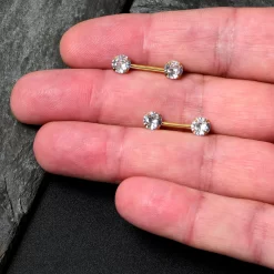 14 Gauge 1/2 Clear CZ Gem Gold Tone Threadless Nipple Ring Set -Body Jewelry Store 70629.otherimage6
