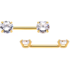 14 Gauge 1/2 Clear CZ Gem Gold Tone Threadless Nipple Ring Set -Body Jewelry Store 70629.otherimage7