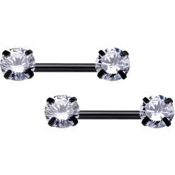 14 Gauge 1/2 Clear CZ Gem Black Threadless Barbell Nipple Ring Set -Body Jewelry Store 70630.main