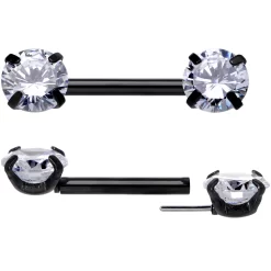 14 Gauge 1/2 Clear CZ Gem Black Threadless Barbell Nipple Ring Set -Body Jewelry Store 70630.otherimage3