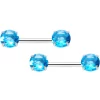14 Gauge 1/2 Aqua CZ Gem Threadless Barbell Nipple Ring Set