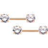 14 Gauge 1/2 Clear CZ Gem Rose Gold Tone Threadless Nipple Ring Set