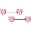 14 Gauge 1/2 Pink CZ Gem Heart Threadless Barbell Nipple Ring Set