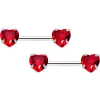 14 Gauge 1/2 Red CZ Gem Heart Threadless Barbell Nipple Ring Set