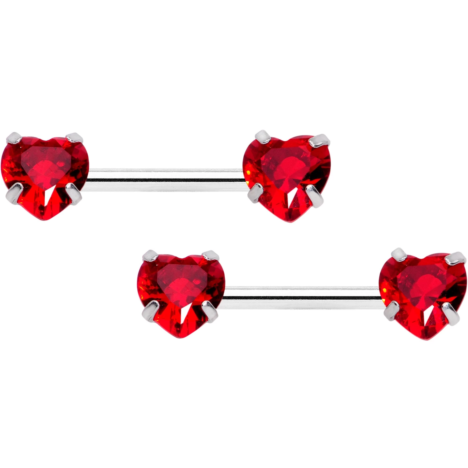 14 Gauge 1/2 Red CZ Gem Heart Threadless Barbell Nipple Ring Set 1 14 Gauge 1/2 Red CZ Gem Heart Threadless Barbell Nipple Ring Set