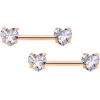 14 Gauge 1/2 Aurora CZ Heart Rose Gold Tone Threadless Nipple Ring Set
