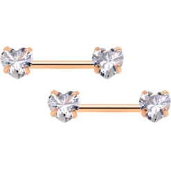 14 Gauge 1/2 Aurora CZ Heart Rose Gold Tone Threadless Nipple Ring Set