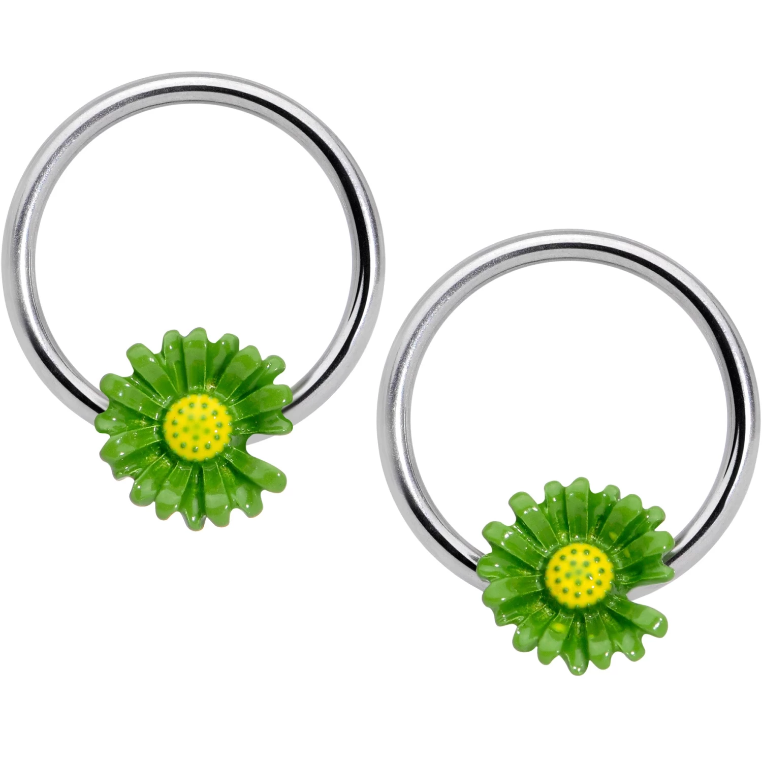 Gaby 14 Gauge 1/2 Green Daisy BCR Captive Nipple Ring Set 1 Gaby 14 Gauge 1/2 Green Daisy BCR Captive Nipple Ring Set