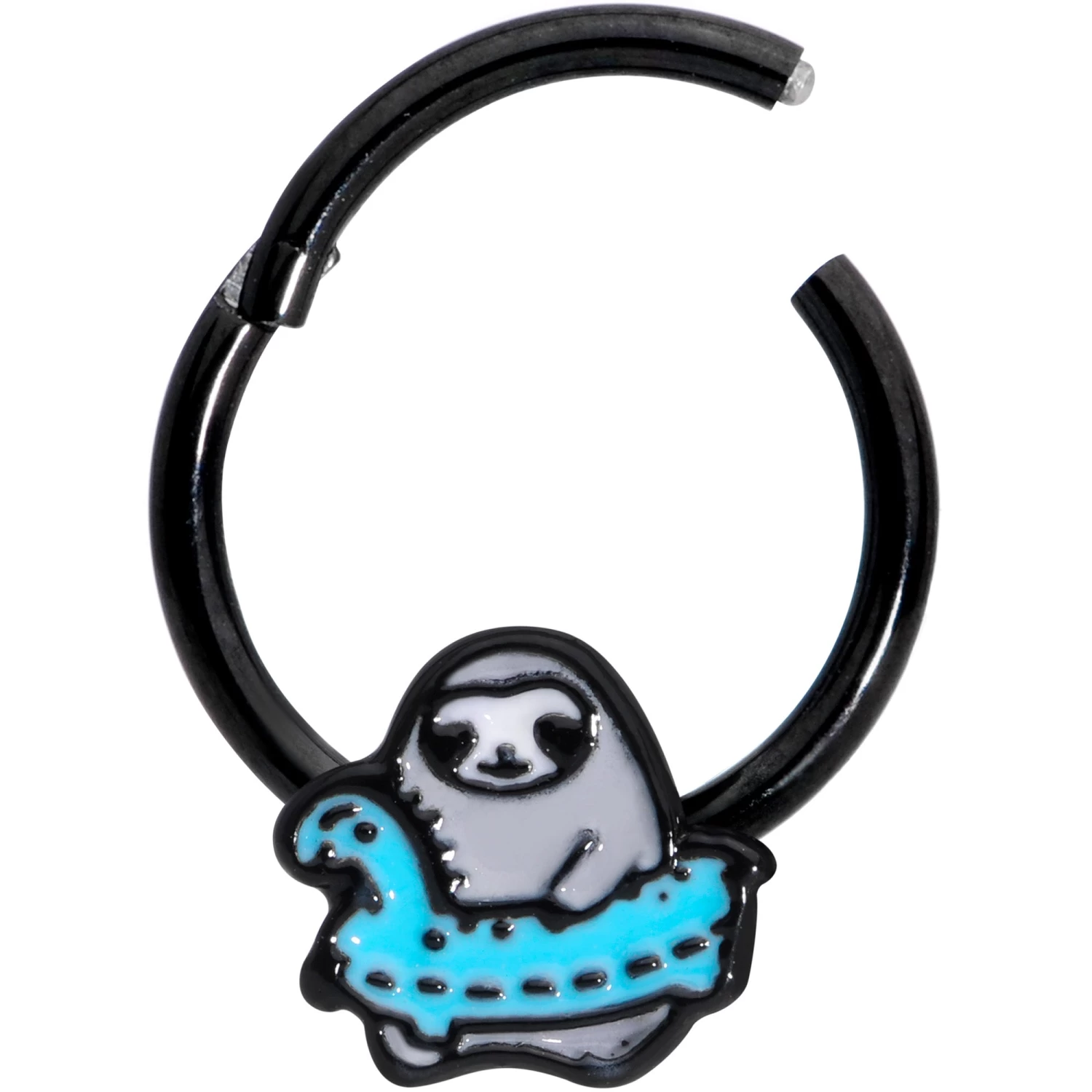 16 Gauge 3/8 Black Swimming Sloth Hinged Segment Ring 2 16 Gauge 3/8 Black Swimming Sloth Hinged Segment Ring - Image 2