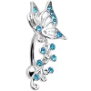 Aqua Gem Butterfly Flower Garland Top Mount Belly Ring