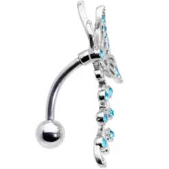 Aqua Gem Butterfly Flower Garland Top Mount Belly Ring -Body Jewelry Store 70740.otherimage2