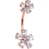 Clear Gem Rose Gold Tone Fabulous Flowers Double Mount Belly Ring