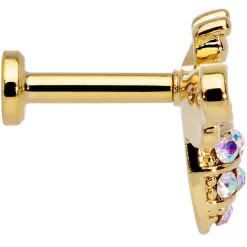 16 Gauge 1/4 Aurora CZ Gem Gold Hue Beauty Bee Internal Thread Labret -Body Jewelry Store 70756 GD.otherimage2