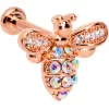 16 Gauge 1/4 Aurora CZ Gem Rose Gold Hue Bee Internal Thread Labret