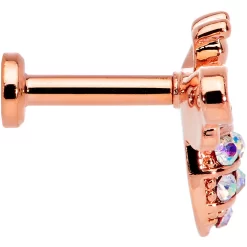 16 Gauge 1/4 Aurora CZ Gem Rose Gold Hue Bee Internal Thread Labret -Body Jewelry Store 70756 RG.otherimage2