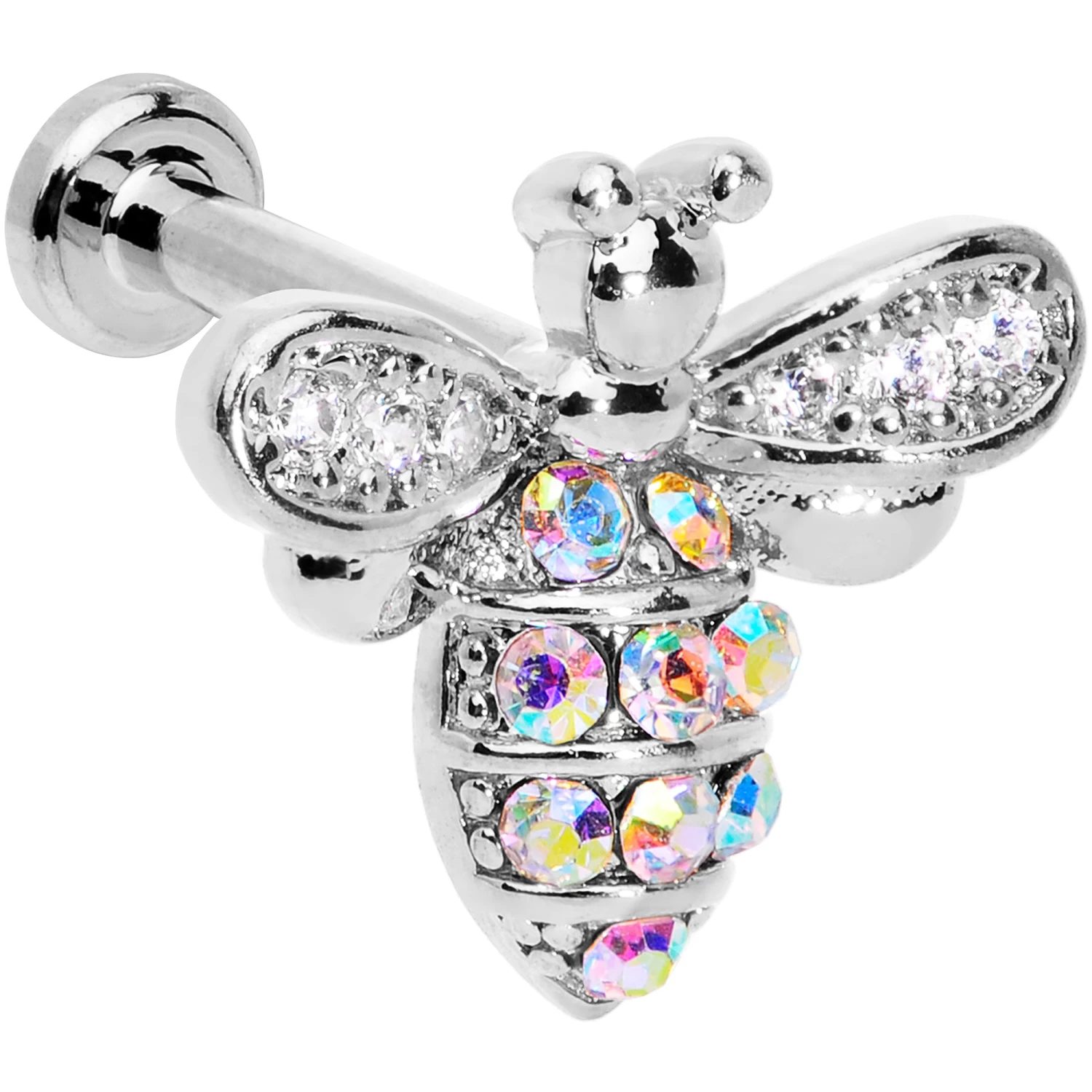 16 Gauge 1/4 Aurora CZ Gem Beauty Bee Internally Threaded Labret 1 16 Gauge 1/4 Aurora CZ Gem Beauty Bee Internally Threaded Labret