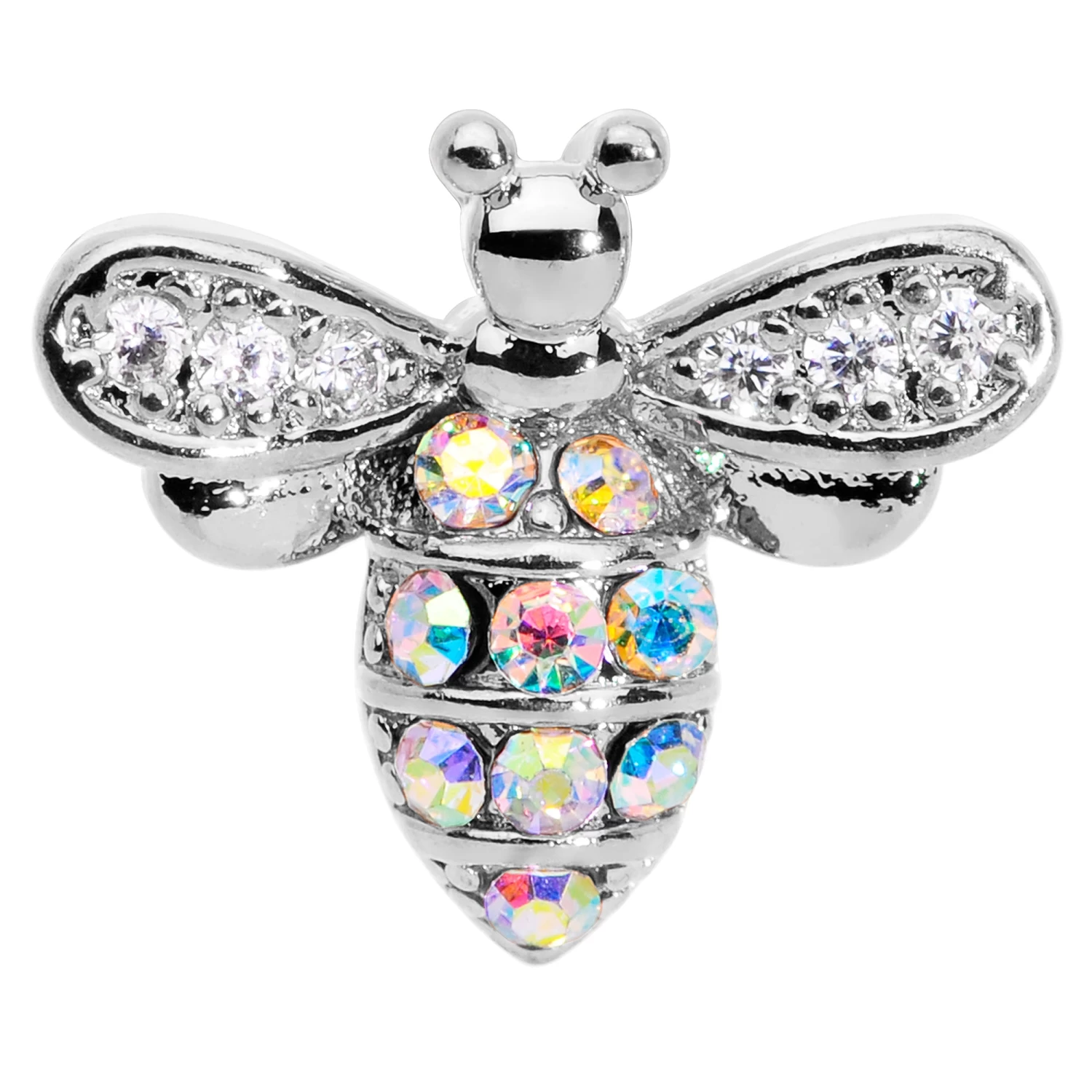 16 Gauge 1/4 Aurora CZ Gem Beauty Bee Internally Threaded Labret 2 16 Gauge 1/4 Aurora CZ Gem Beauty Bee Internally Threaded Labret - Image 2