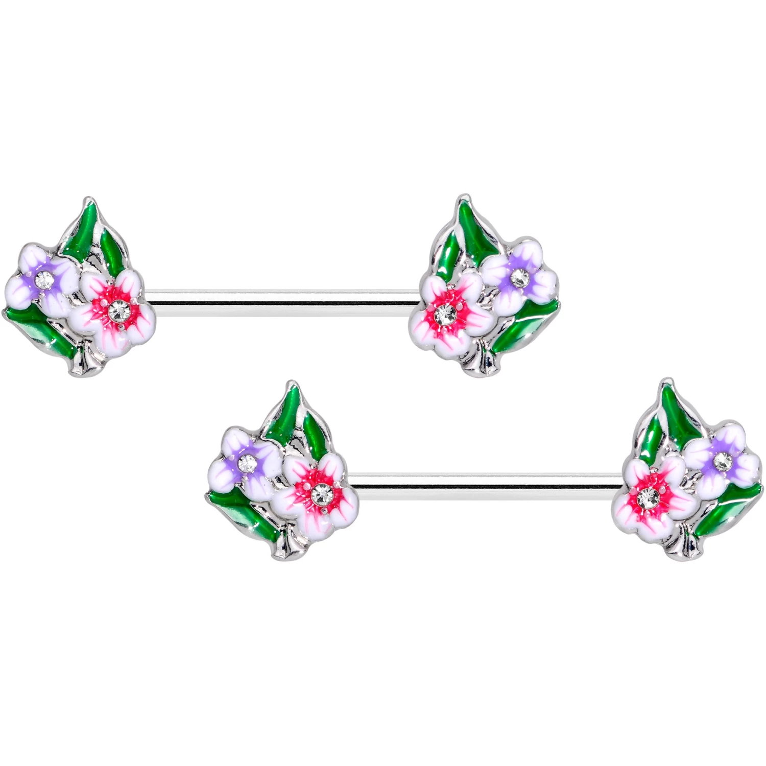 14 Gauge 9/16 Clear Gem Fanciful Flowers Barbell Nipple Ring Set 1 14 Gauge 9/16 Clear Gem Fanciful Flowers Barbell Nipple Ring Set