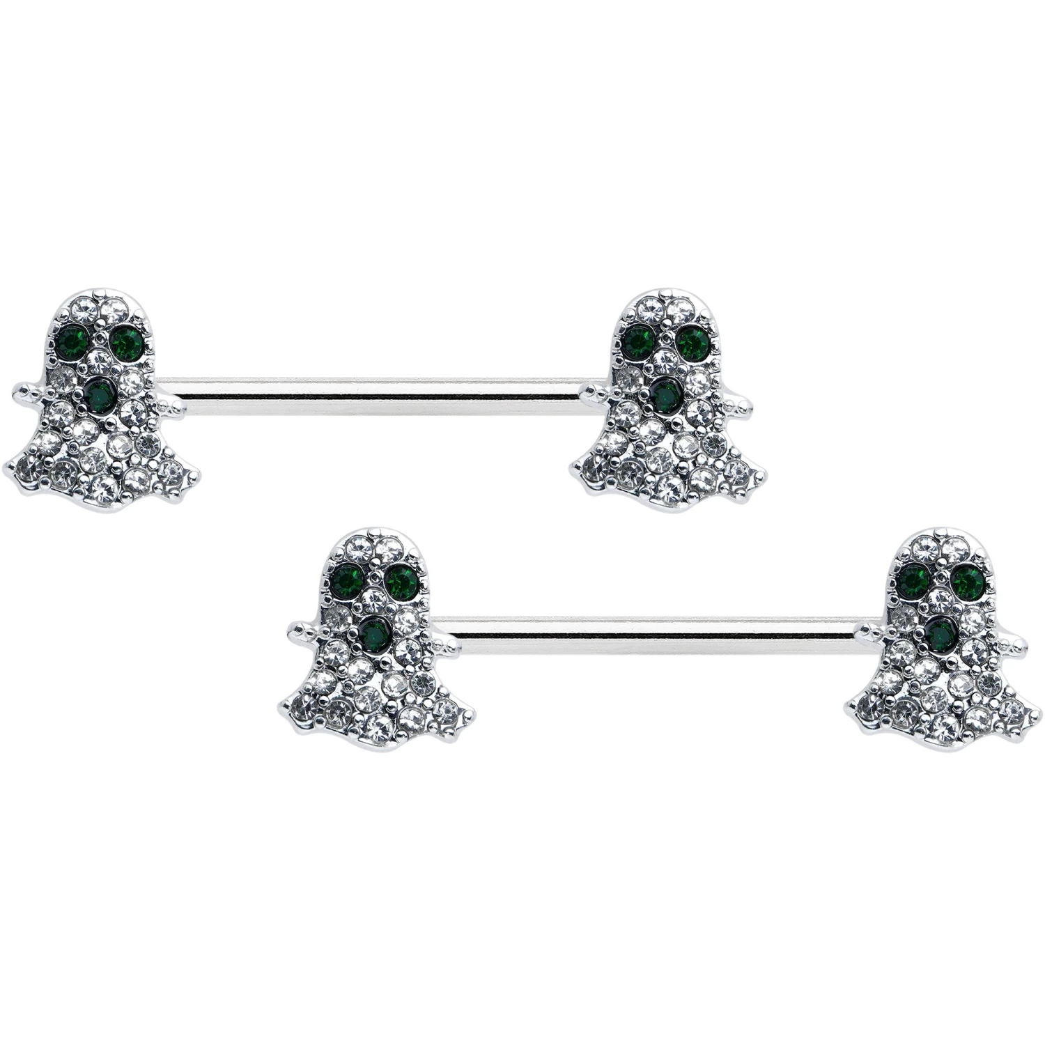 14 Gauge 5/8 Clear Black Gem Scary Ghost Barbell Nipple Ring Set 1 14 Gauge 5/8 Clear Black Gem Scary Ghost Barbell Nipple Ring Set