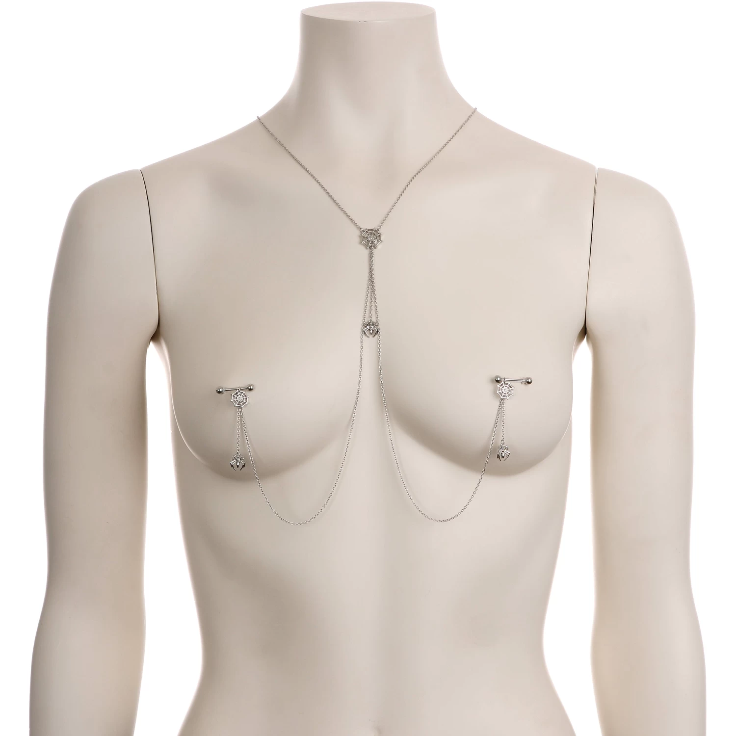 Gaby 14 Gauge 9/16 Creepy Crawly Spider Web Halloween Nipple Chain Necklace 3 Gaby 14 Gauge 9/16 Creepy Crawly Spider Web Halloween Nipple Chain Necklace - Image 3