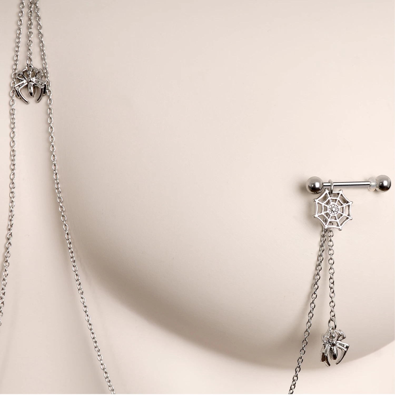 Gaby 14 Gauge 9/16 Creepy Crawly Spider Web Halloween Nipple Chain Necklace 4 Gaby 14 Gauge 9/16 Creepy Crawly Spider Web Halloween Nipple Chain Necklace - Image 4