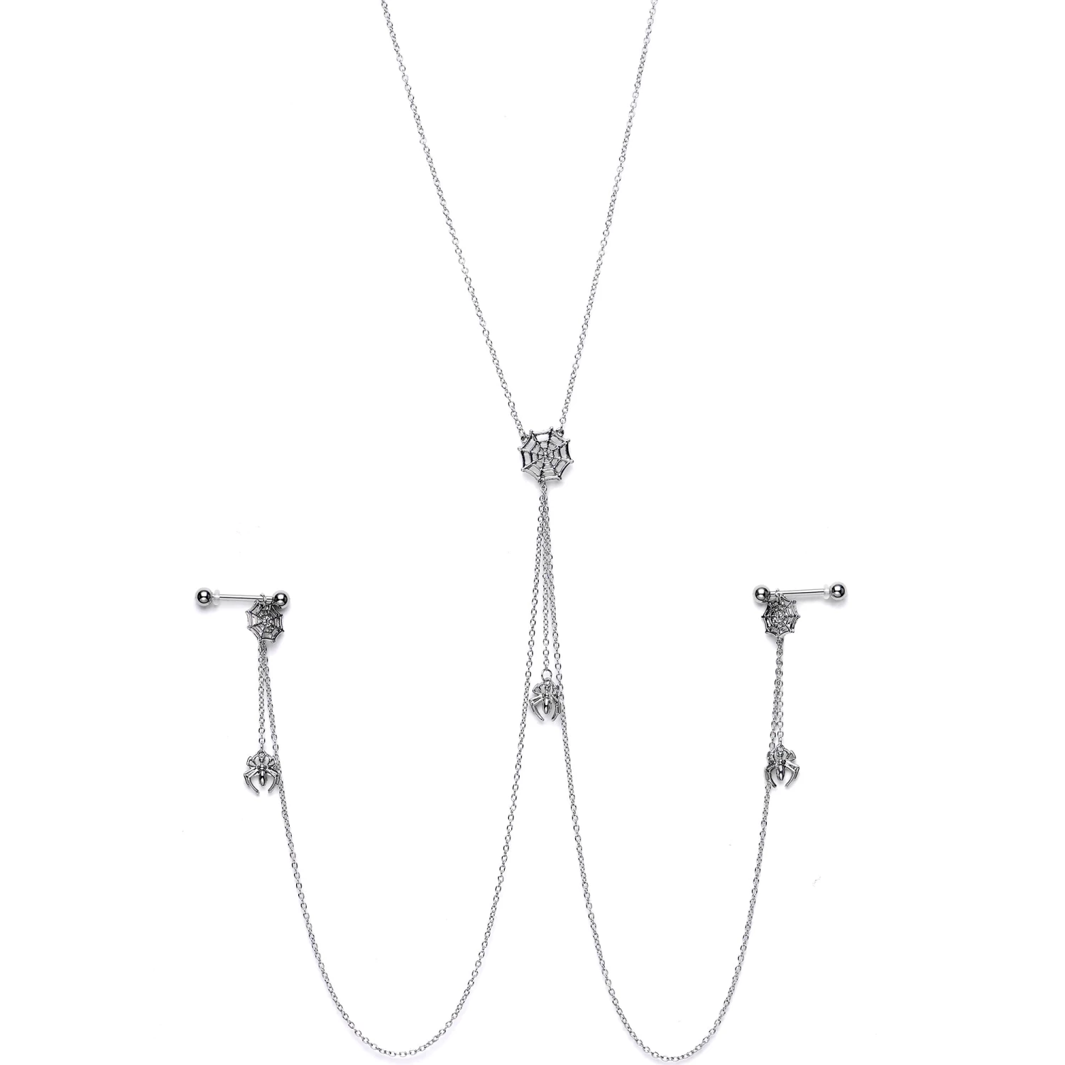 Gaby 14 Gauge 9/16 Creepy Crawly Spider Web Halloween Nipple Chain Necklace 2 Gaby 14 Gauge 9/16 Creepy Crawly Spider Web Halloween Nipple Chain Necklace - Image 2