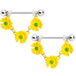 Gaby 14 Gauge 13/16 Yellow Daisy Chain Dangle Nipple Ring Set