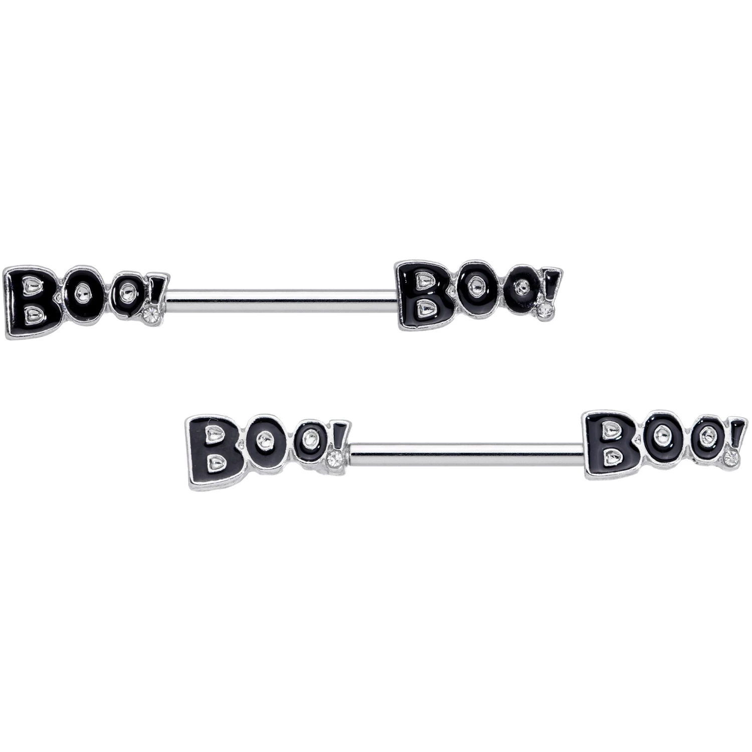 14 Gauge 5/8 Clear Gem Black Boo Halloween Barbell Nipple Ring Set 1 14 Gauge 5/8 Clear Gem Black Boo Halloween Barbell Nipple Ring Set