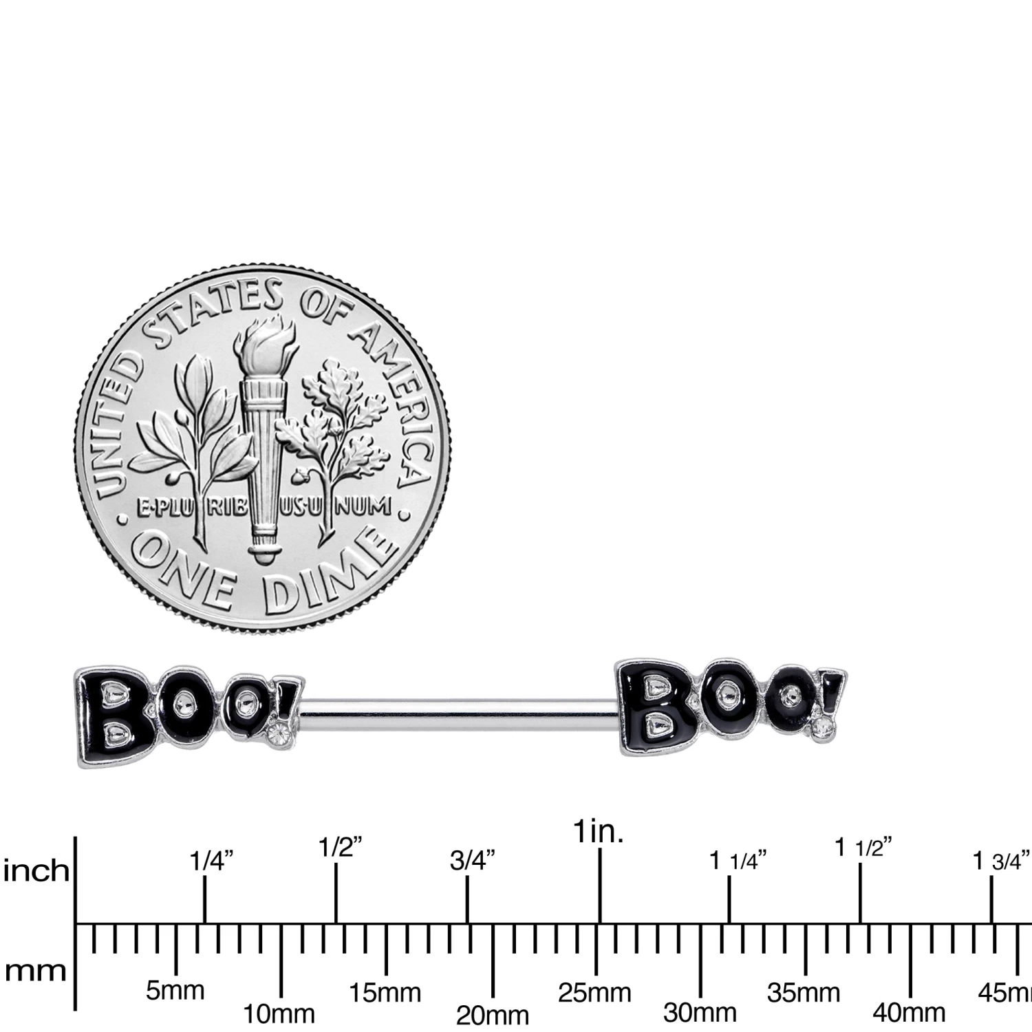 14 Gauge 5/8 Clear Gem Black Boo Halloween Barbell Nipple Ring Set 3 14 Gauge 5/8 Clear Gem Black Boo Halloween Barbell Nipple Ring Set - Image 3