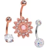 Gaby Aurora Clear Gem Rose Gold Tone Flower Belly Ring Set Of 3