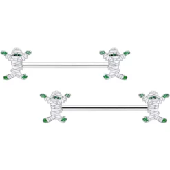 14 Gauge 5/8 Green Mummy Halloween Barbell Nipple Ring Set