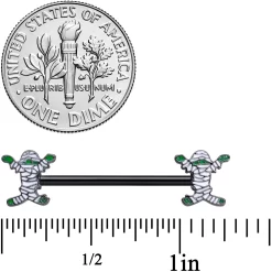14 Gauge 5/8 Black Green Mummy Halloween Barbell Nipple Ring Set -Body Jewelry Store 70911.otherimage1