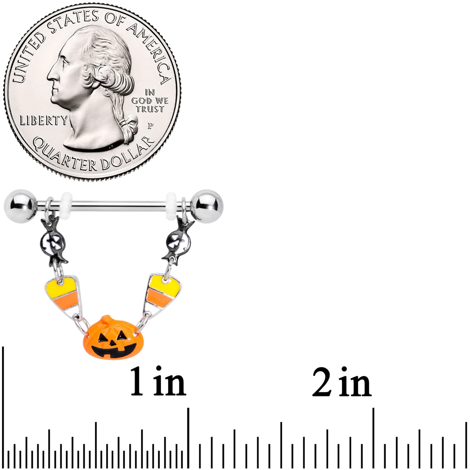 14 Gauge 13/16 Candy Corn Pumpkin Halloween Dangle Nipple Ring Set 3 14 Gauge 13/16 Candy Corn Pumpkin Halloween Dangle Nipple Ring Set - Image 3