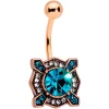 Clear Aqua Gem Rose Gold Tone Renaissance Royal Belly Ring