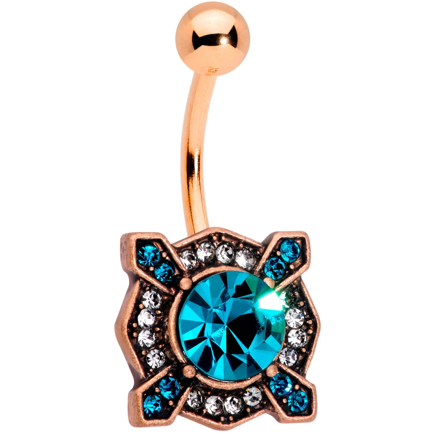 Clear Aqua Gem Rose Gold Tone Renaissance Royal Belly Ring 1 Clear Aqua Gem Rose Gold Tone Renaissance Royal Belly Ring