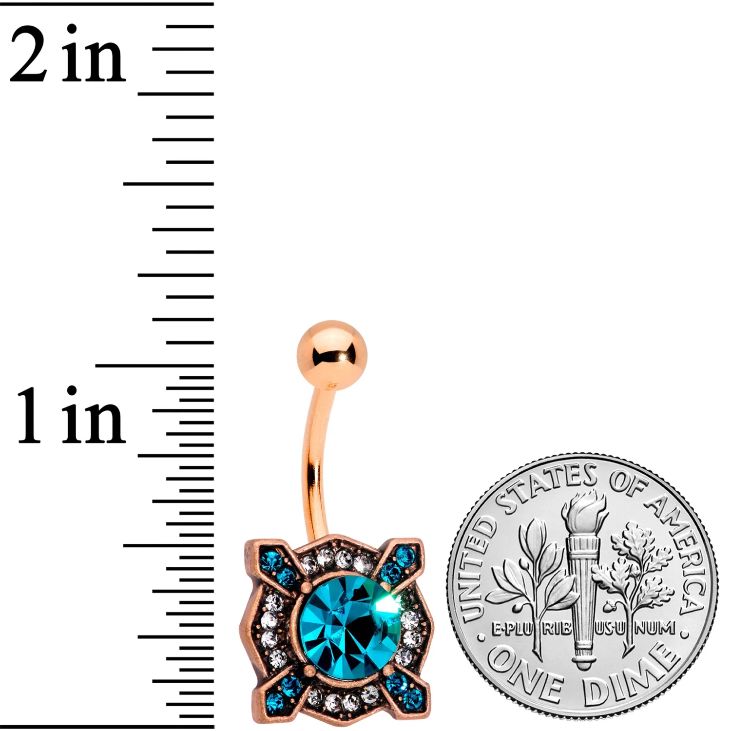Clear Aqua Gem Rose Gold Tone Renaissance Royal Belly Ring 2 Clear Aqua Gem Rose Gold Tone Renaissance Royal Belly Ring - Image 2