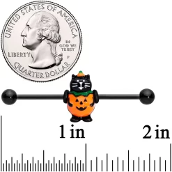 14 Gauge Black Cat Pumpkin Halloween Industrial Barbell 38mm -Body Jewelry Store 71016.otherimage1