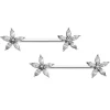 14 Gauge 9/16 Clear Gem Starry Flower Barbell Nipple Ring Set