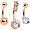 Gaby Clear CZ Gem Rose Gold Tone Elegance Belly Ring Set Of 3