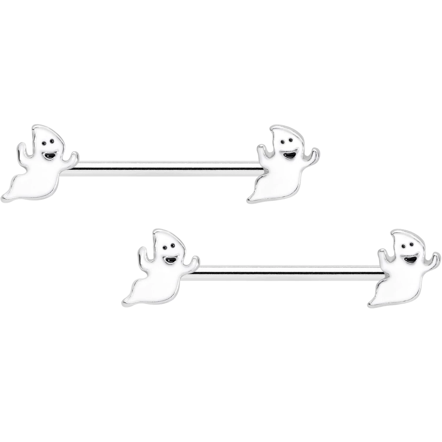 14 Gauge 5/8 Happy Ghost Halloween Barbell Nipple Ring Set 1 14 Gauge 5/8 Happy Ghost Halloween Barbell Nipple Ring Set