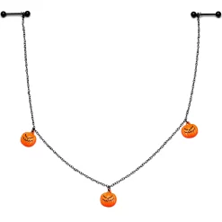 14 Gauge 9/16 Black Orange Pumpkin Halloween Dangle Nipple Chain