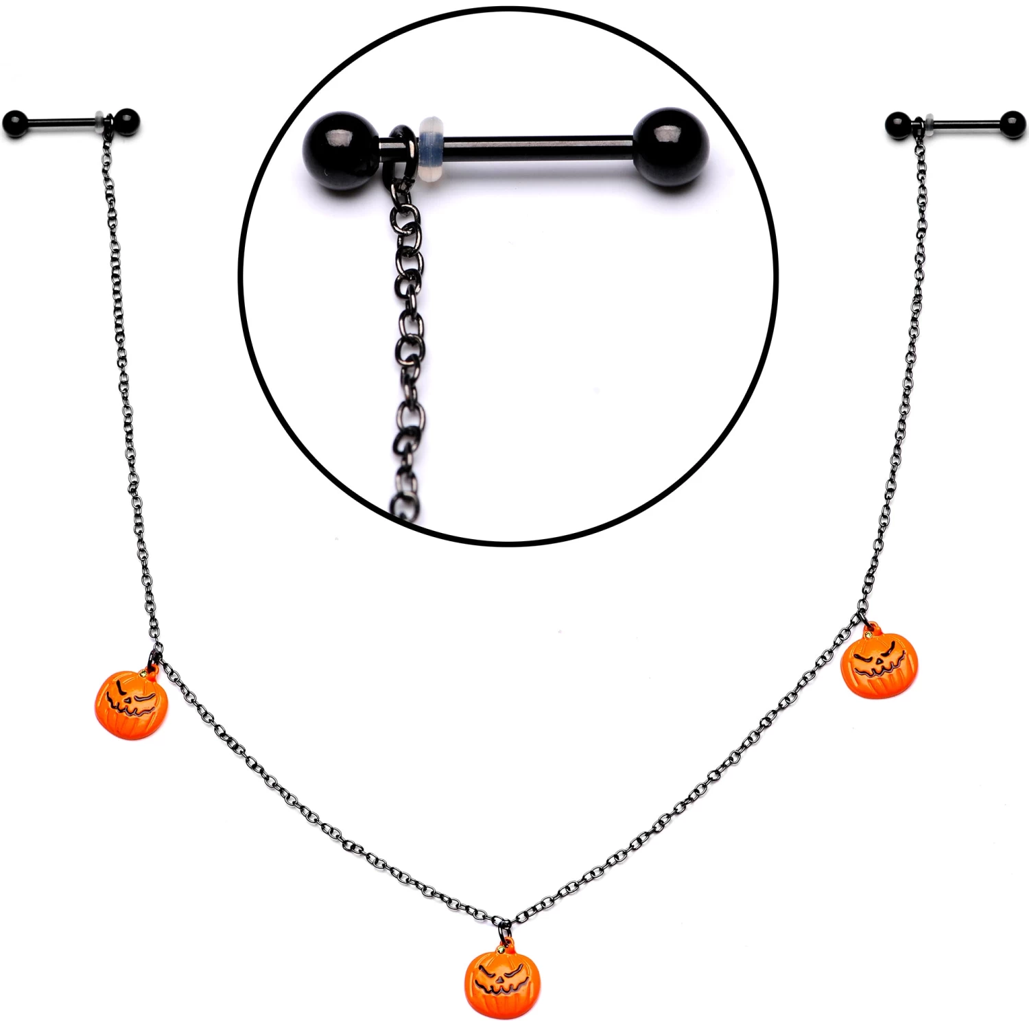 14 Gauge 9/16 Black Orange Pumpkin Halloween Dangle Nipple Chain 4 14 Gauge 9/16 Black Orange Pumpkin Halloween Dangle Nipple Chain - Image 4