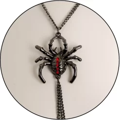 14 Gauge 9/16 Red Gem Black Spider Web Halloween Nipple Chain Necklace -Body Jewelry Store 71151.otherimage1