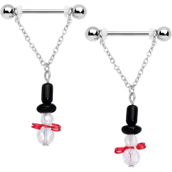 Gaby 14 Gauge 11/16 Aurora Gem Snowman Christmas Dangle Nipple Ring Set