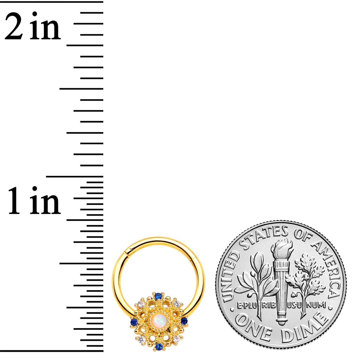 16 Gauge 3/8 Gold Tone White Synthetic Opal Sun Hinged Segment Ring 4 16 Gauge 3/8 Gold Tone White Synthetic Opal Sun Hinged Segment Ring - Image 4