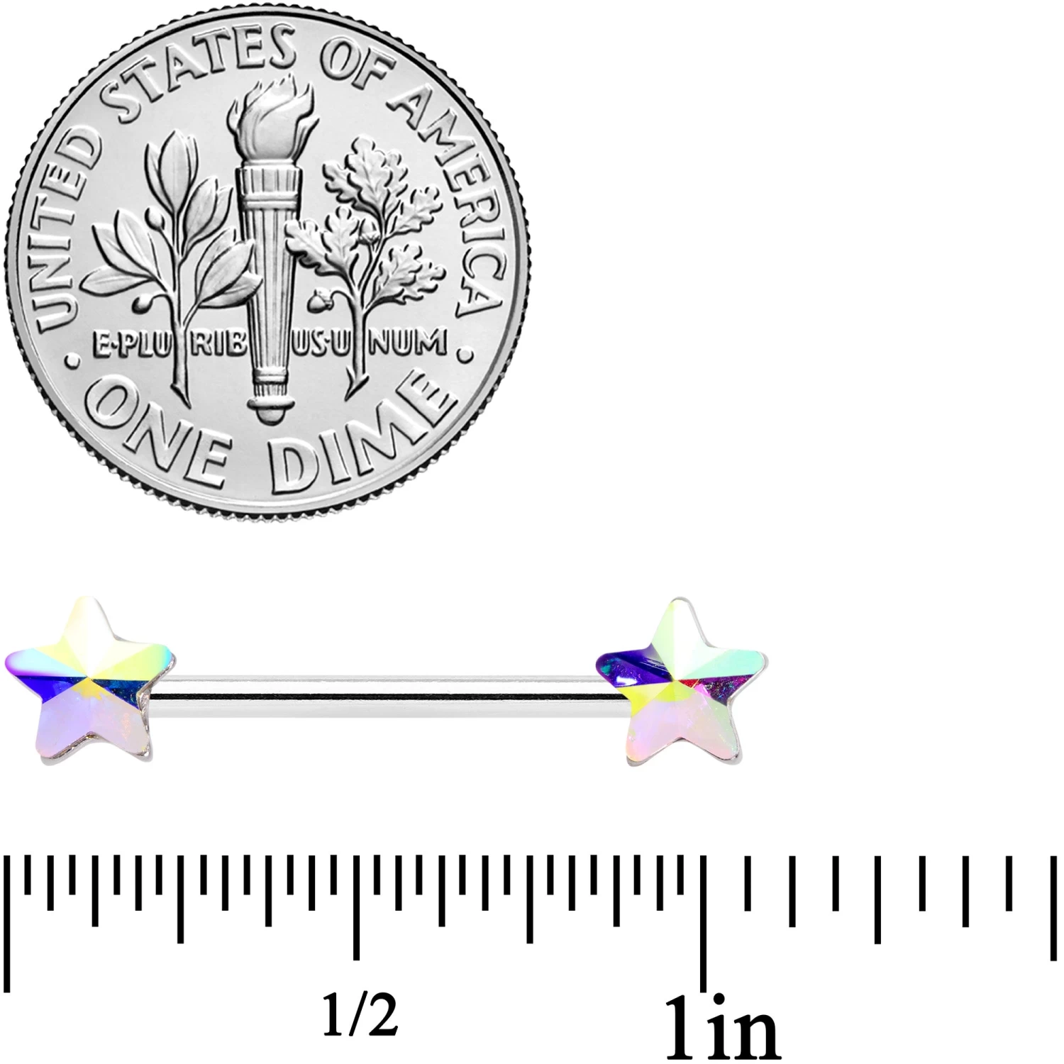 14 Gauge 5/8 Aurora Gem Simple Star Barbell Nipple Ring Set 2 14 Gauge 5/8 Aurora Gem Simple Star Barbell Nipple Ring Set - Image 2